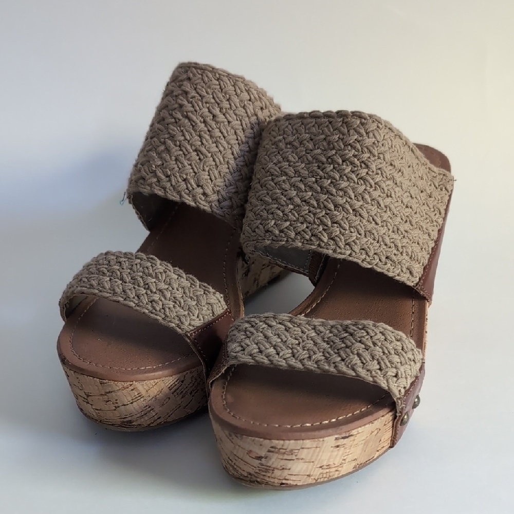 Crown Vintage Tan Espadrille Sandal Shoes with Woven Design